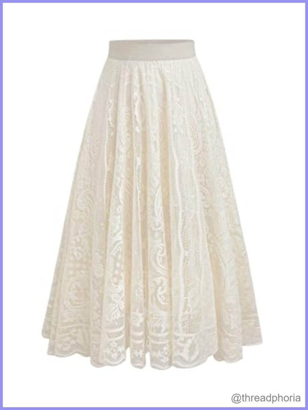 Plus Size Lace Long A Line Flowy Skirt Elastic High Waist